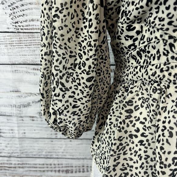 Sugar & Lips Blouse Top size Medium Black Brown Sheer Ruffle Puffy Sleeves Boho - Picture 5 of 9